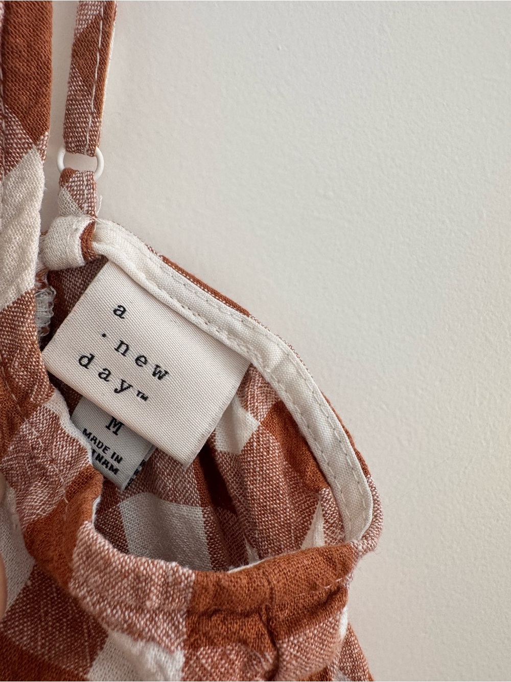 Brown/Rust & White Gingham Midi Dress Cottagcore linen Picnic summer - Picture 11 of 12